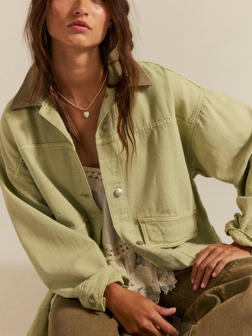 FREE PEOPLE We The Free Lemon Denim Jacket / Washed Sage - Picture 4 of 8